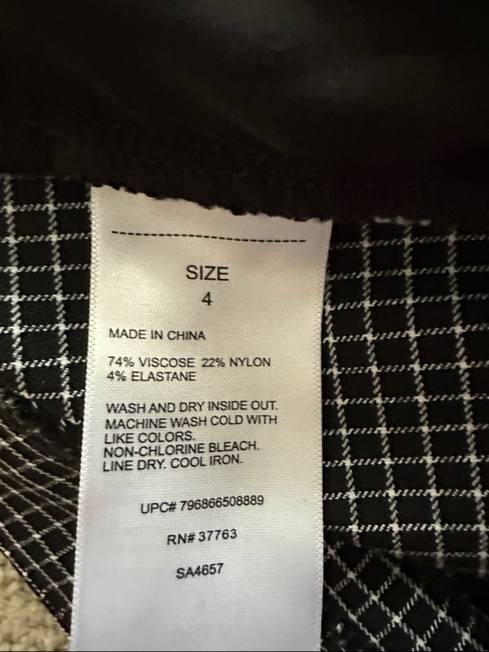Checked Black  Pants with White Grid - Picture 4 of 4